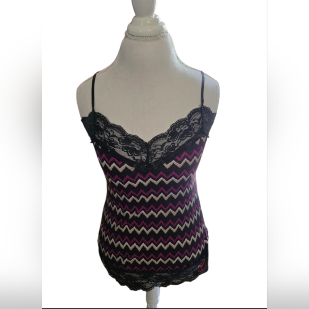 Xhilaration Black and Pink Camisole with Lace Trim Sz M